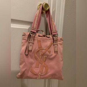 YSL Yves Saint Laurent Pink Velvet Kahala Tote Bag
